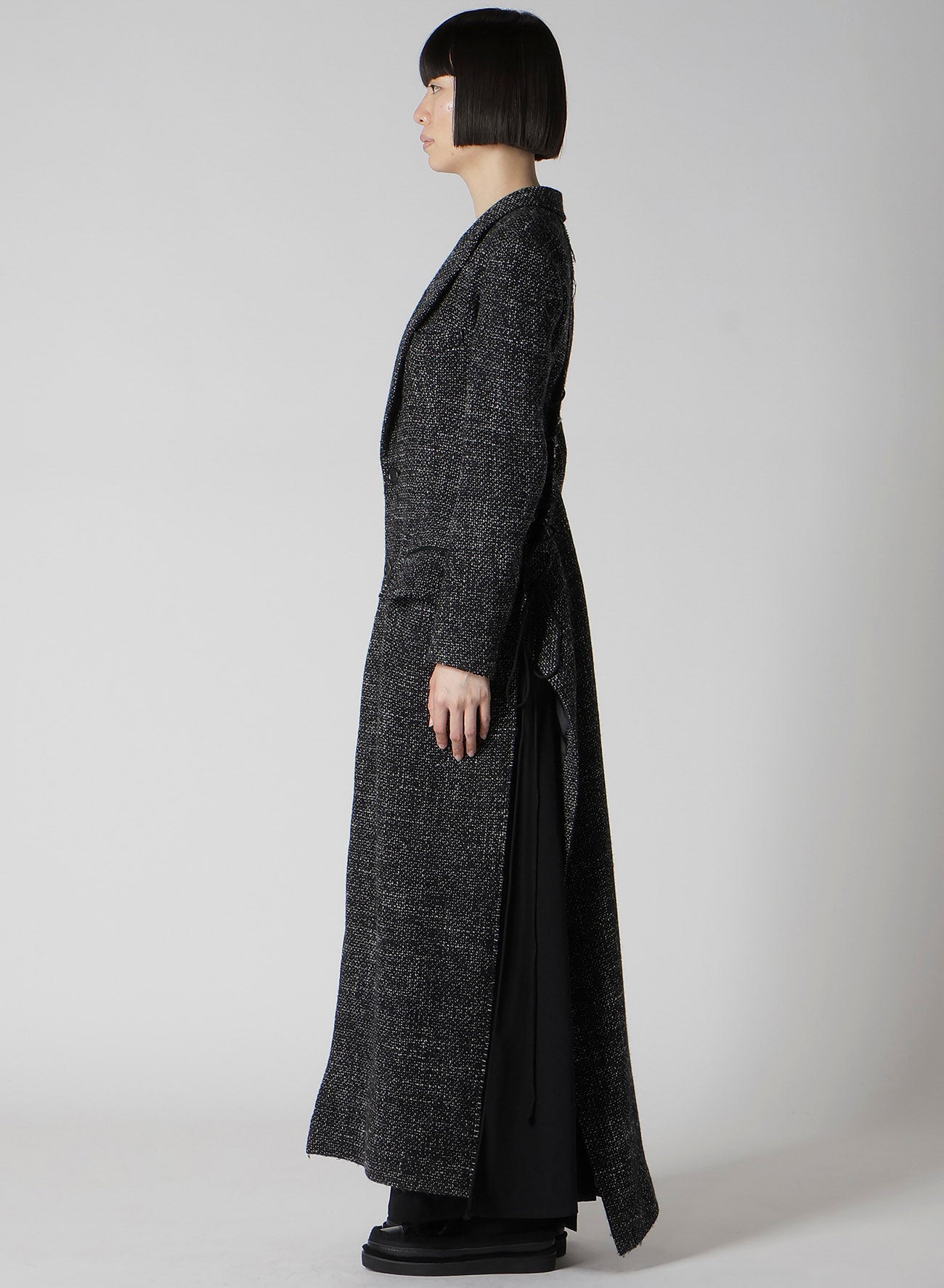 HANDMADE TWEED BACK LACE UP LONG COAT