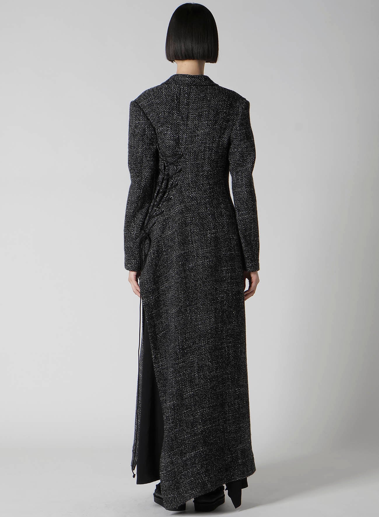 HANDMADE TWEED BACK LACE UP LONG COAT