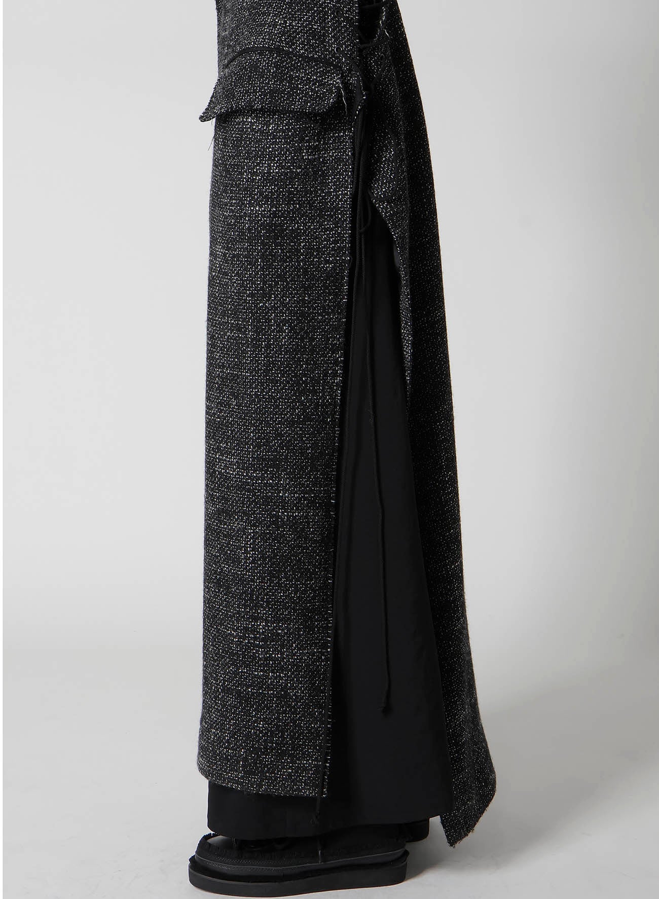 HANDMADE TWEED BACK LACE UP LONG COAT