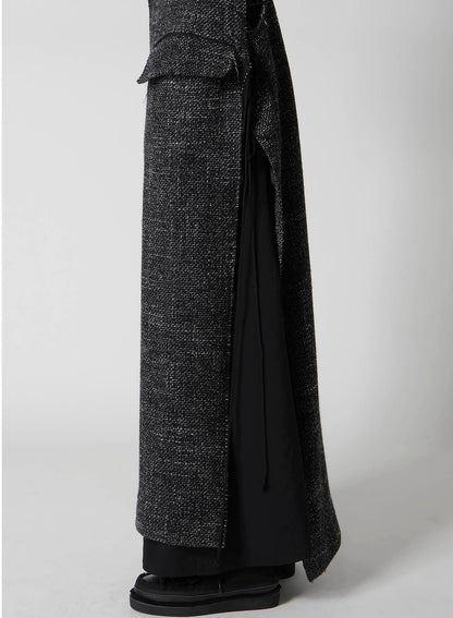 HANDMADE TWEED BACK LACE UP LONG COAT