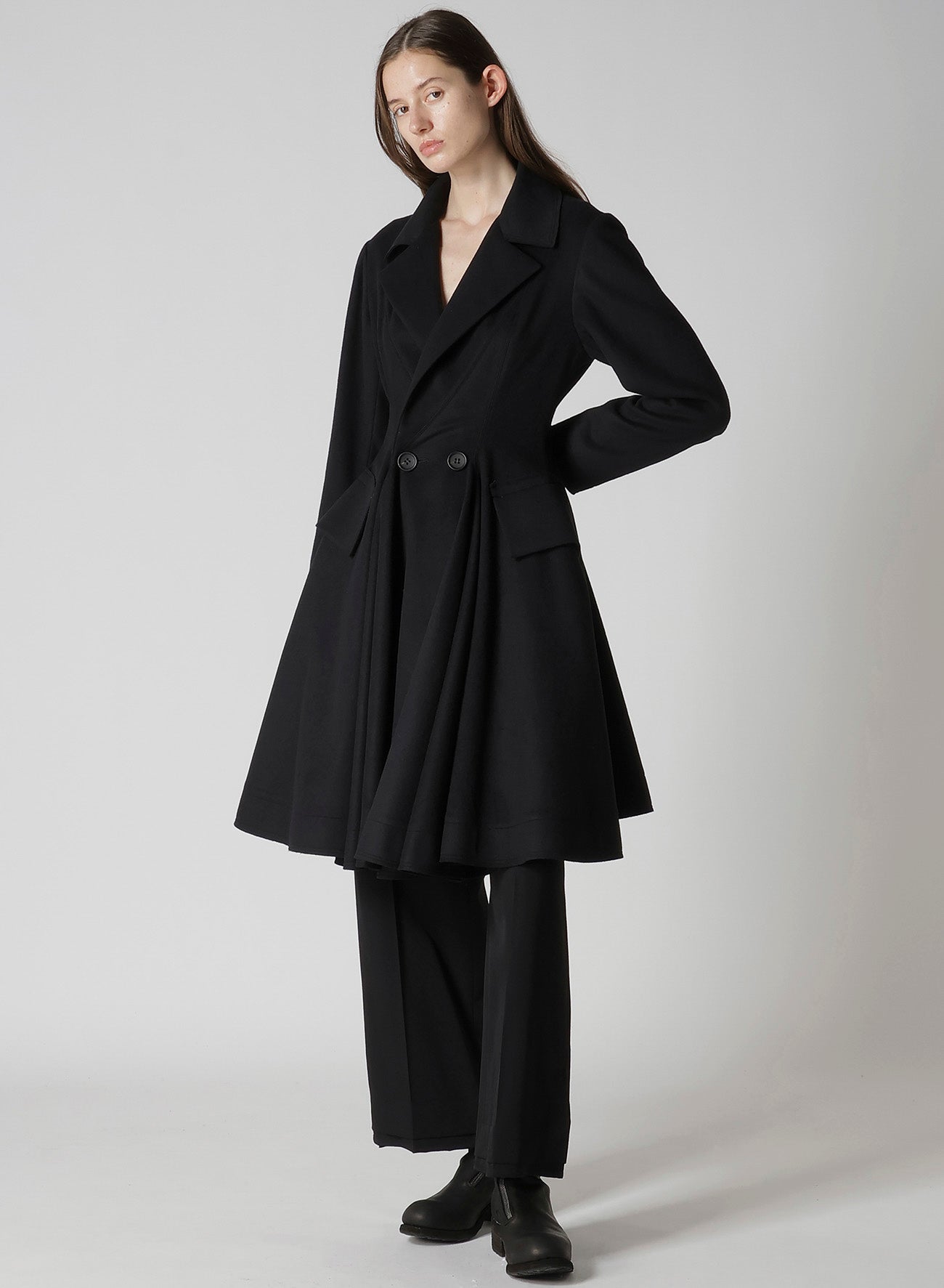 W/Ca BEAVER CLOTH PANELED FLARE COAT