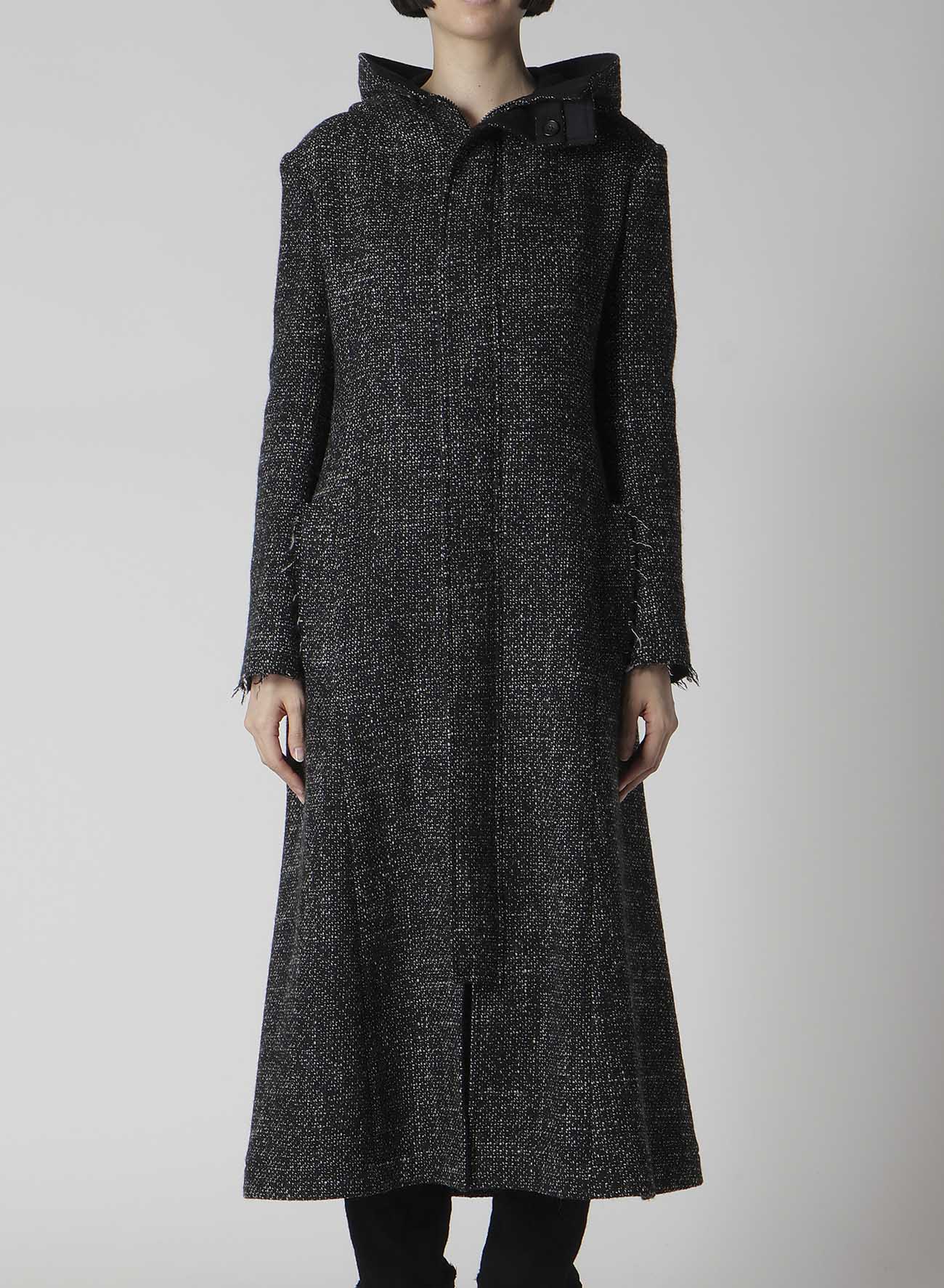 HANDMADE TWEED HOODED ZIP COAT