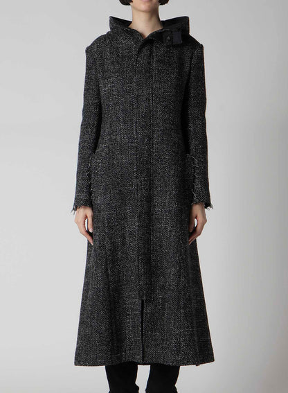 HANDMADE TWEED HOODED ZIP COAT
