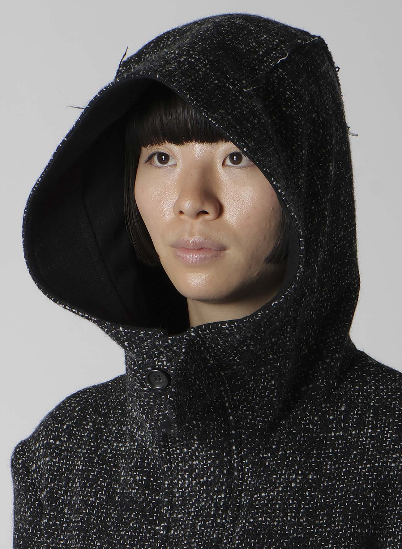 HANDMADE TWEED HOODED ZIP COAT