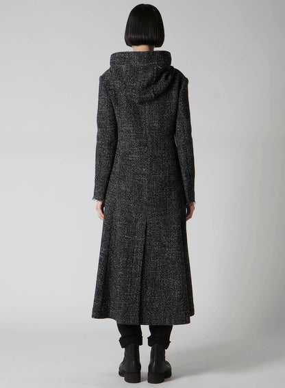 HANDMADE TWEED HOODED ZIP COAT