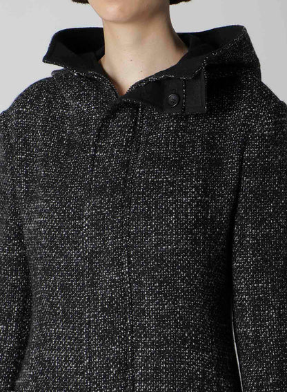 HANDMADE TWEED HOODED ZIP COAT