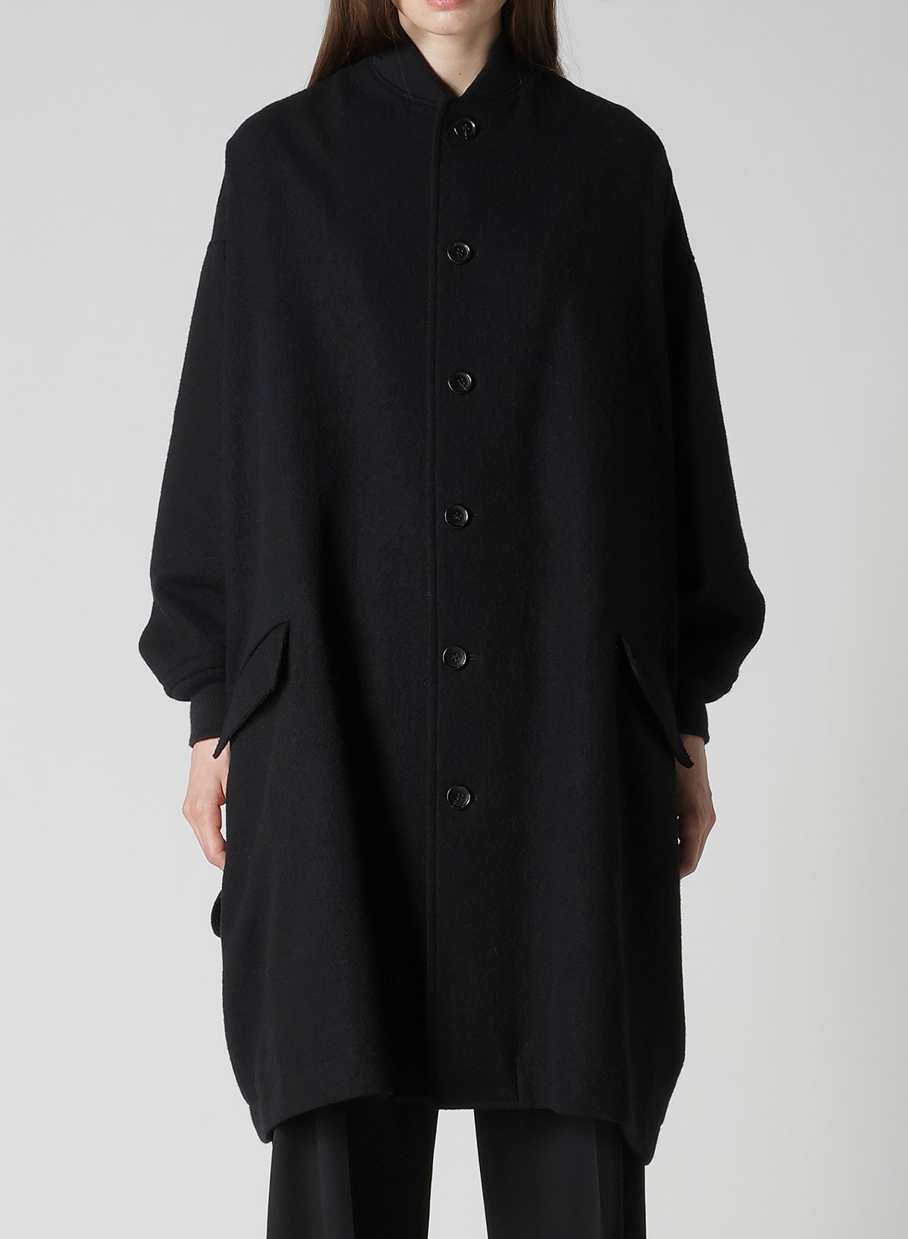 SHRINKED WOOL SERGE PADDED DRAPE COAT