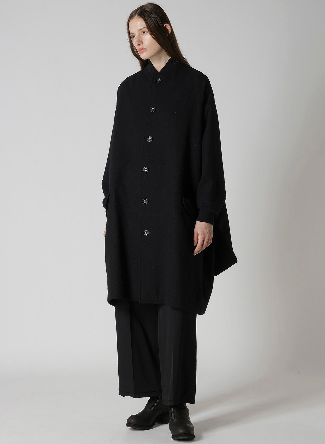SHRINKED WOOL SERGE PADDED DRAPE COAT