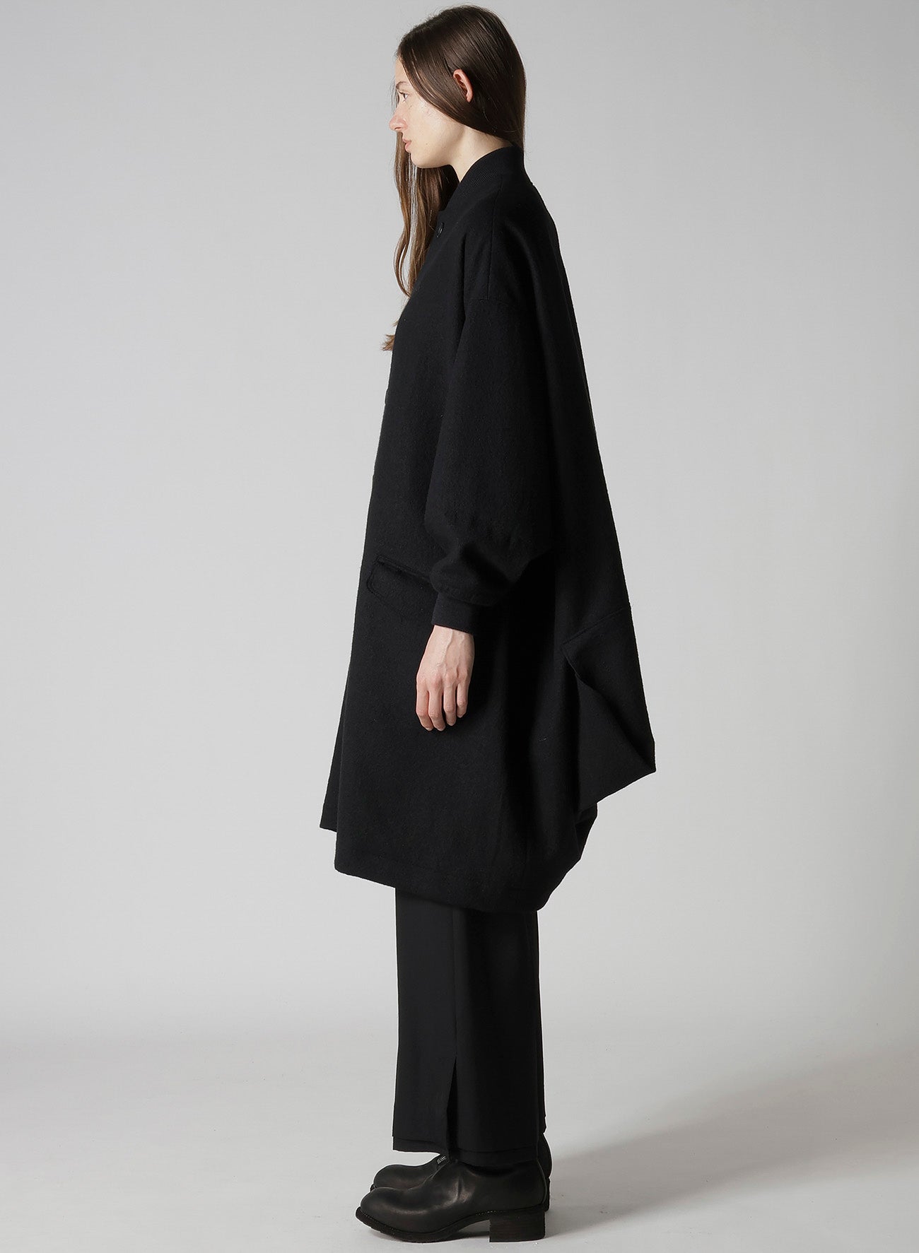 SHRINKED WOOL SERGE PADDED DRAPE COAT