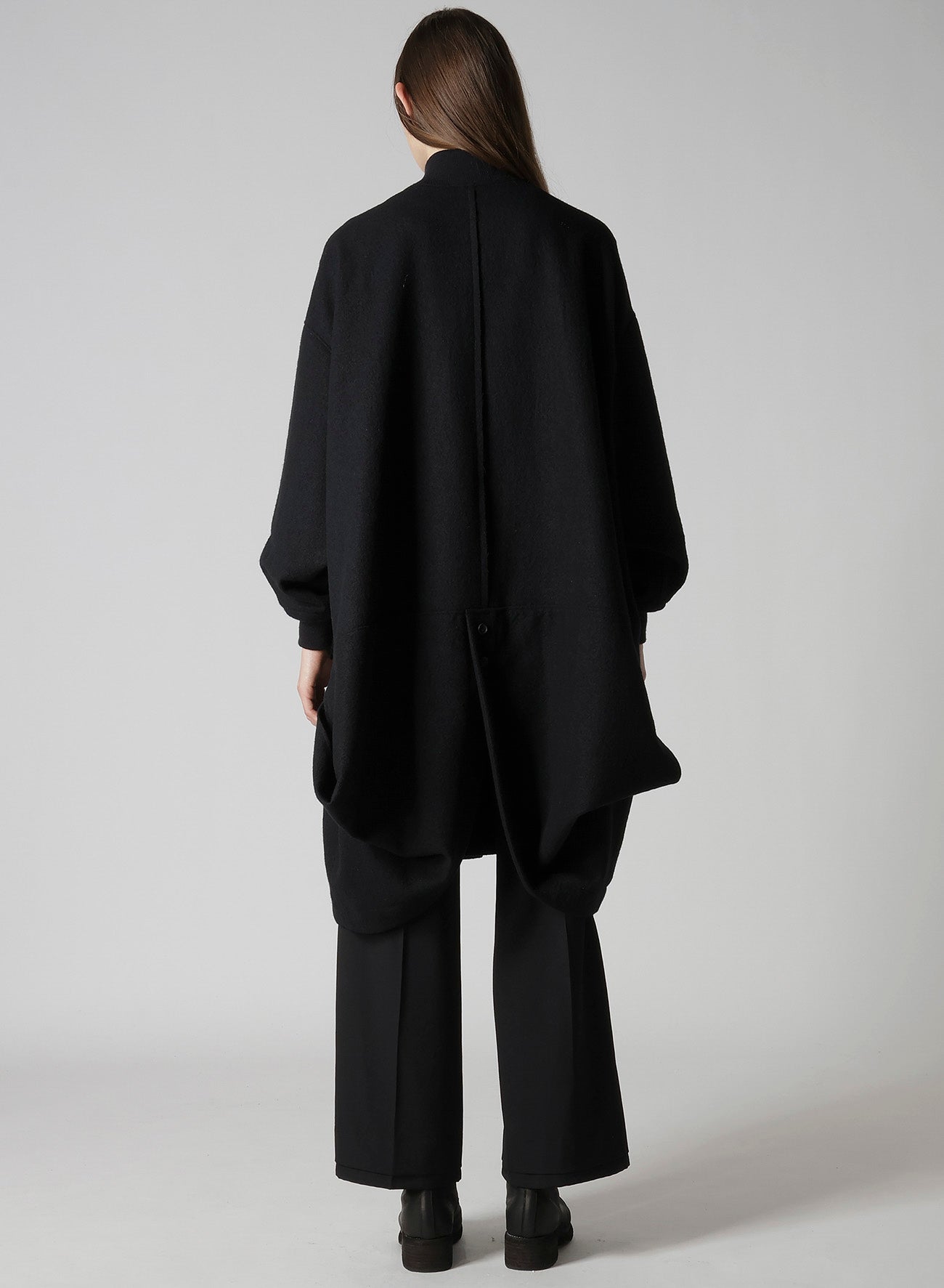 SHRINKED WOOL SERGE PADDED DRAPE COAT