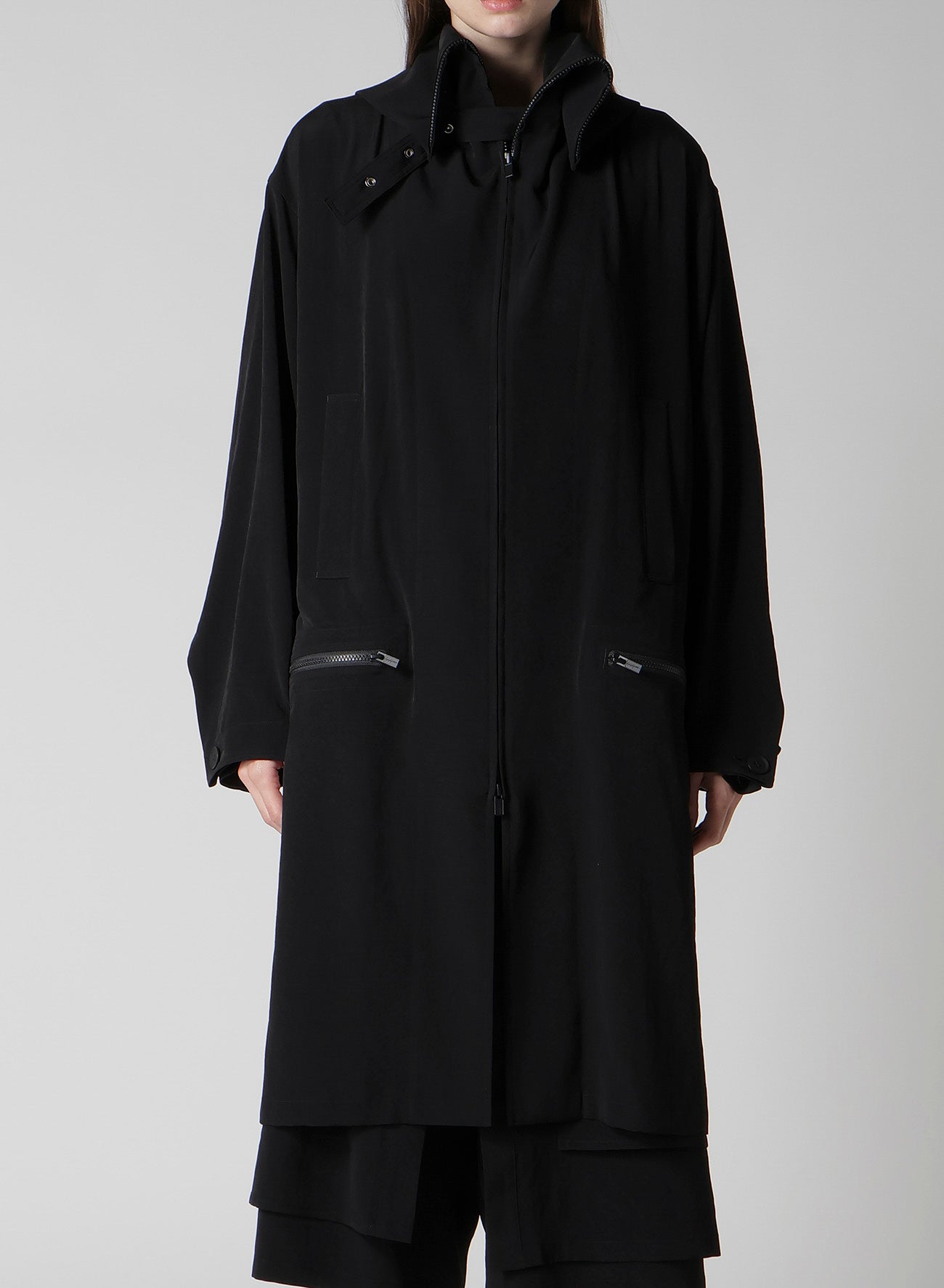 TA/PE CREPE DE CHINE B COLLAR COAT