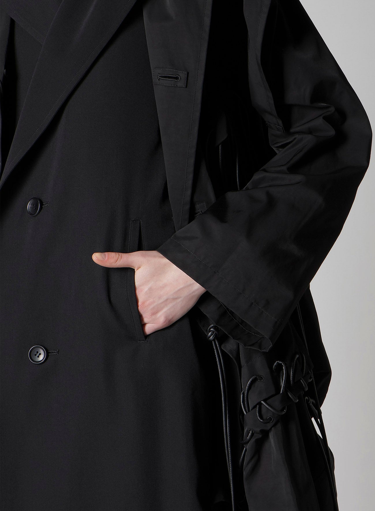 Ny/C TWILL LACE UP DOUBLE LAYERED COAT – THE SHOP YOHJI YAMAMOTO