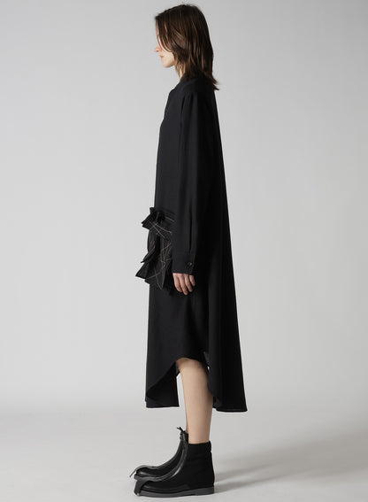 SOFT WOOL A EMBROIDERY BOX POCKET DRESS