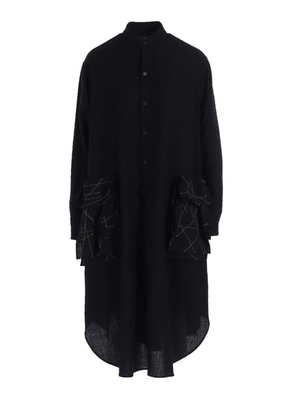 SOFT WOOL A EMBROIDERY BOX POCKET DRESS