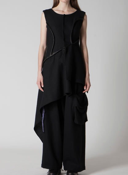 WOOL VIYELLA LEATHER PIPING DRESS