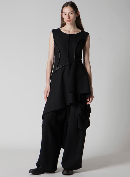 WOOL VIYELLA LEATHER PIPING DRESS