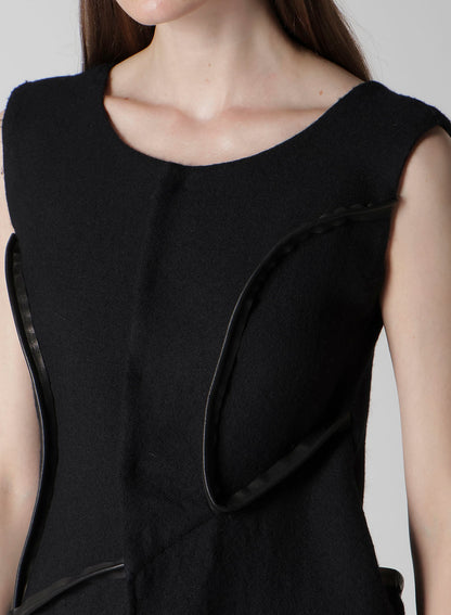 WOOL VIYELLA LEATHER PIPING DRESS