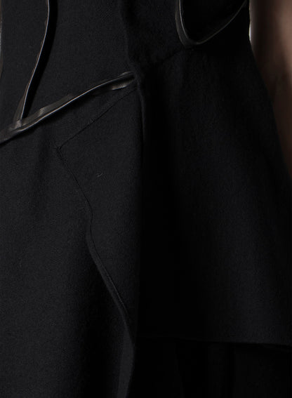 WOOL VIYELLA LEATHER PIPING DRESS