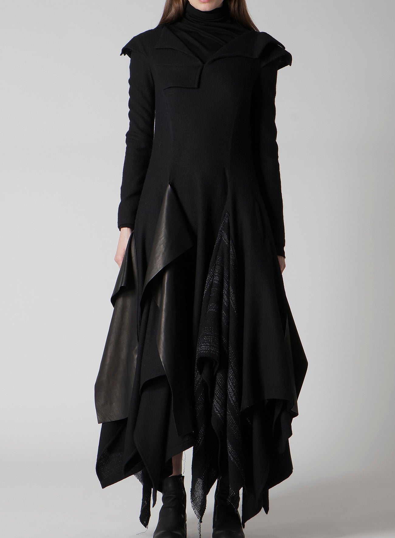 WOOL VIYELLA DRAPED FLARE DRESS