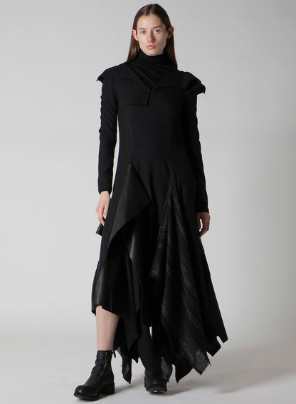 WOOL VIYELLA DRAPED FLARE DRESS