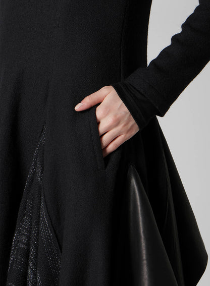 WOOL VIYELLA DRAPED FLARE DRESS