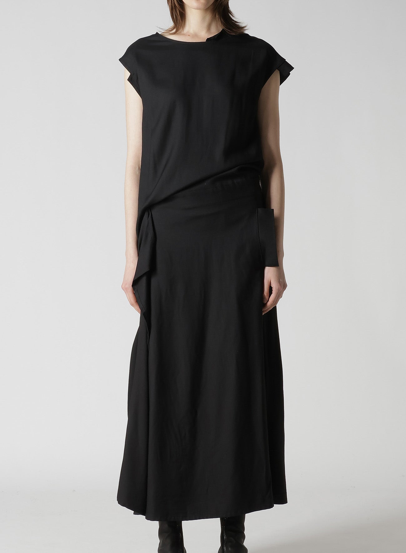 VISCOSE TWILL R DRAPED LONG DRESS