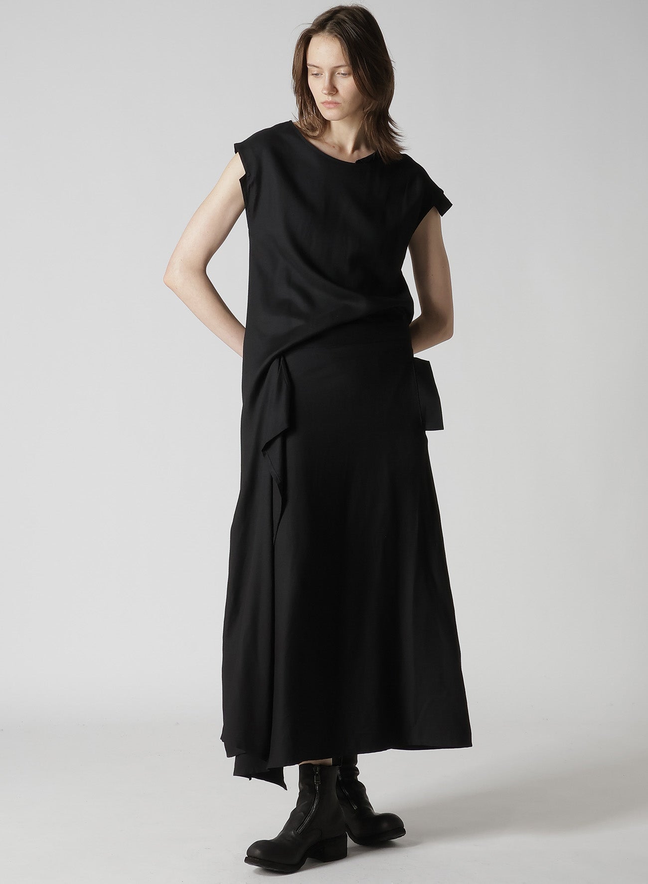 VISCOSE TWILL R DRAPED LONG DRESS