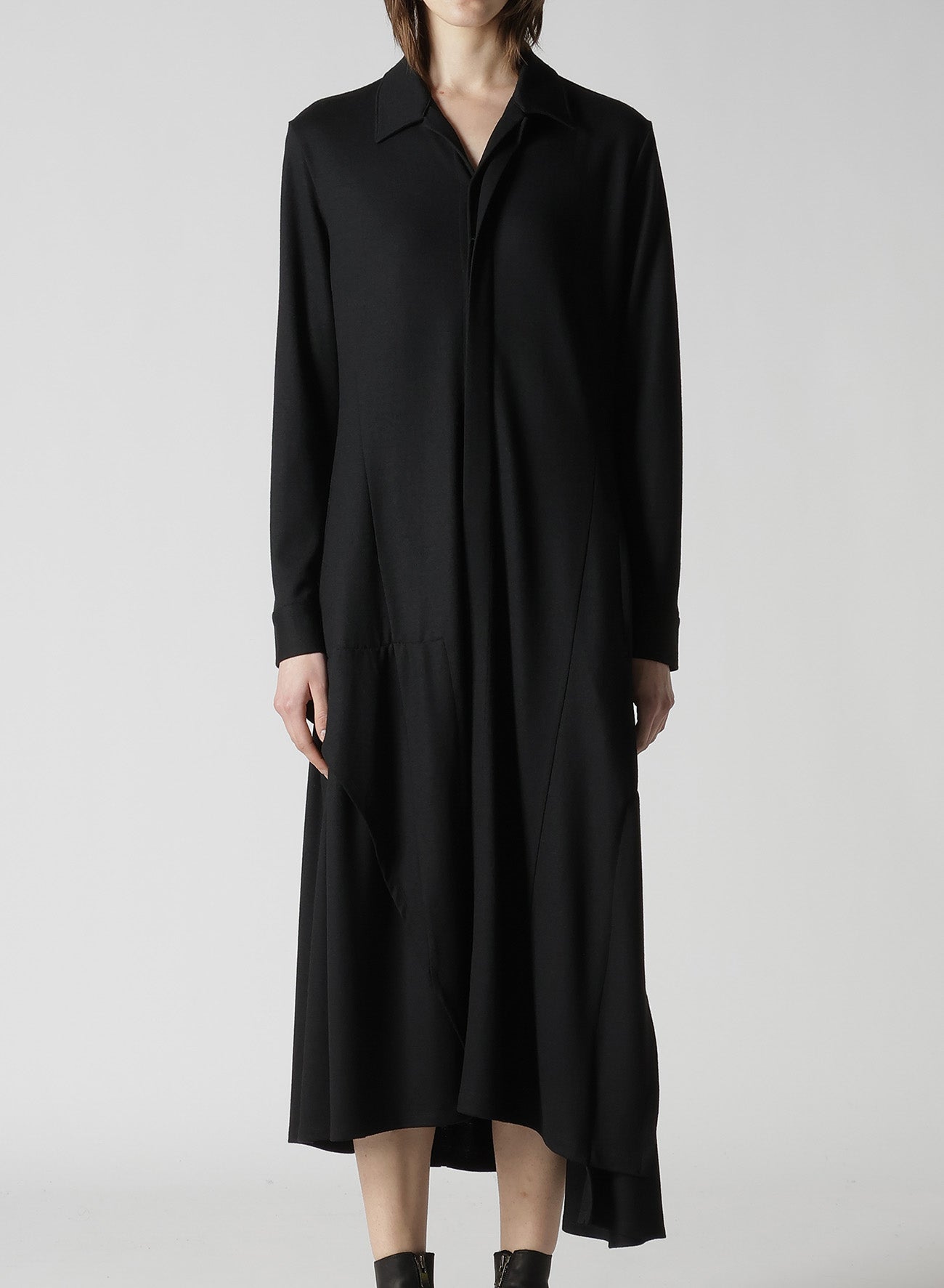 WASHABLE WOOL O COLLAR SHIRT DRESS