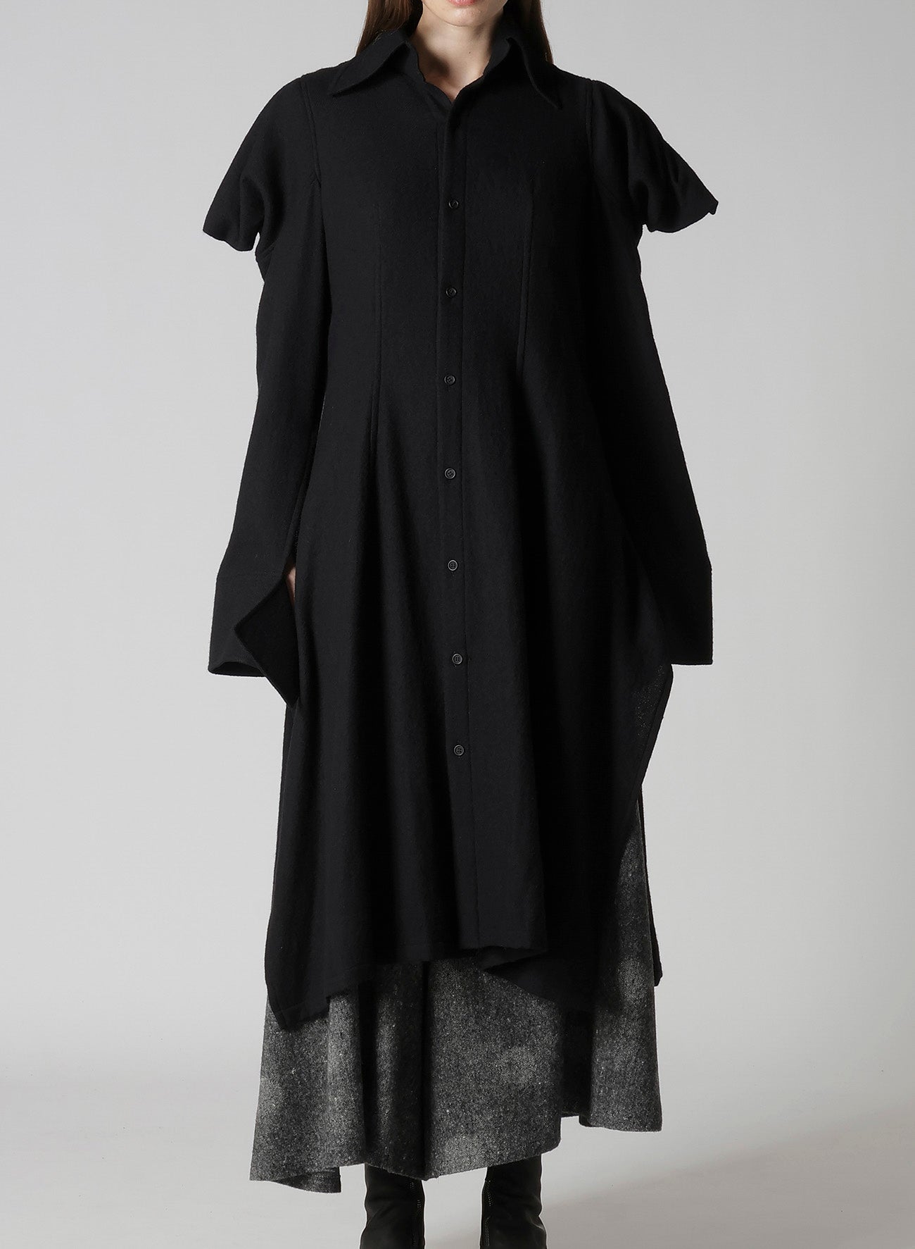 WOOL VIYELLA PUFFED SLEEVES SHIRT DRESS