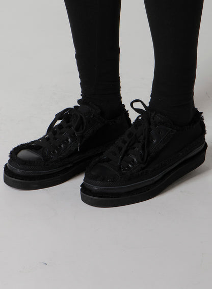 COTTON CANVAS A LOW-CUT FRINGE SNEAKERS