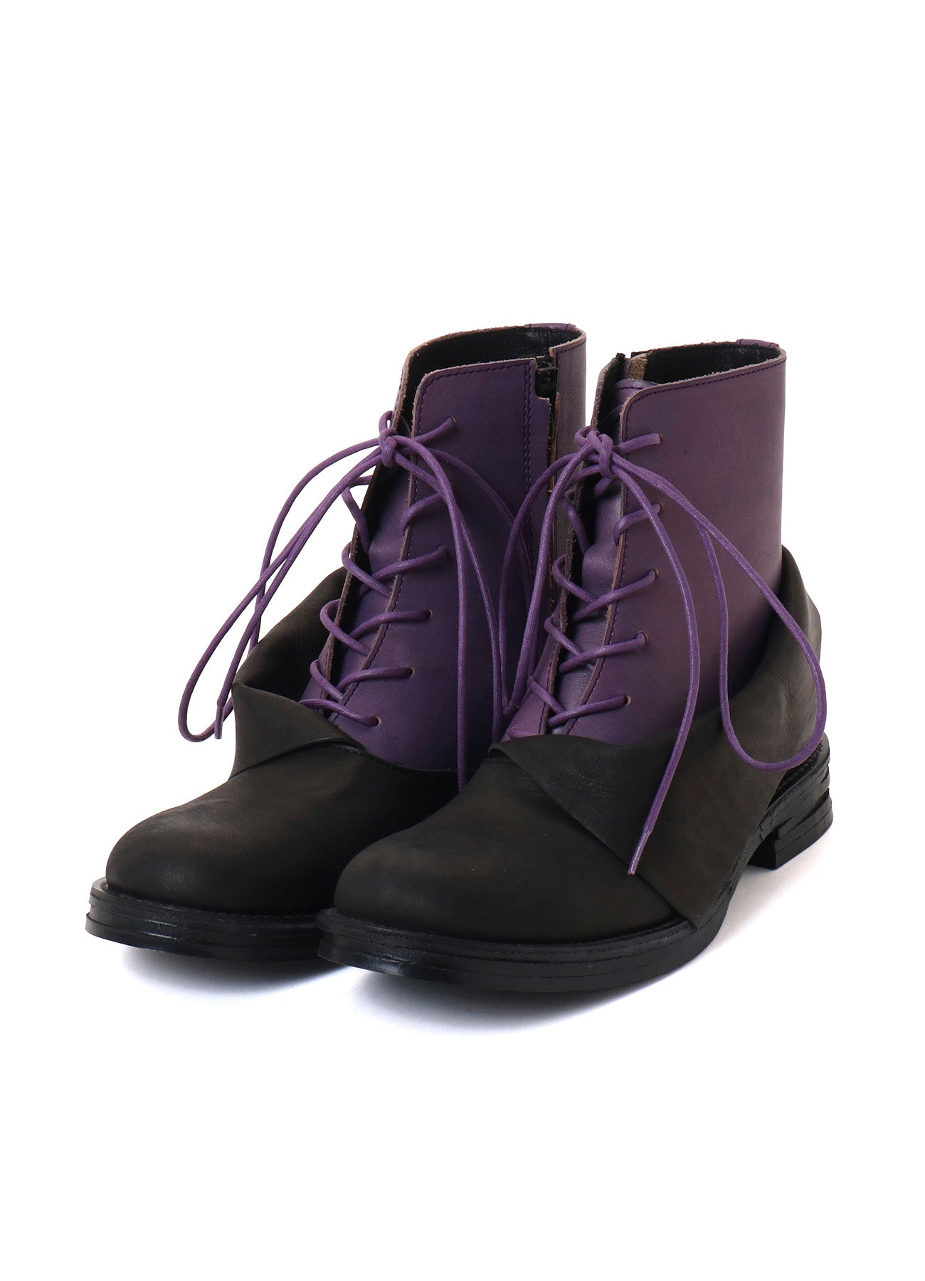 UNEVEN DYED LEATHER LACE-UP BOOTS