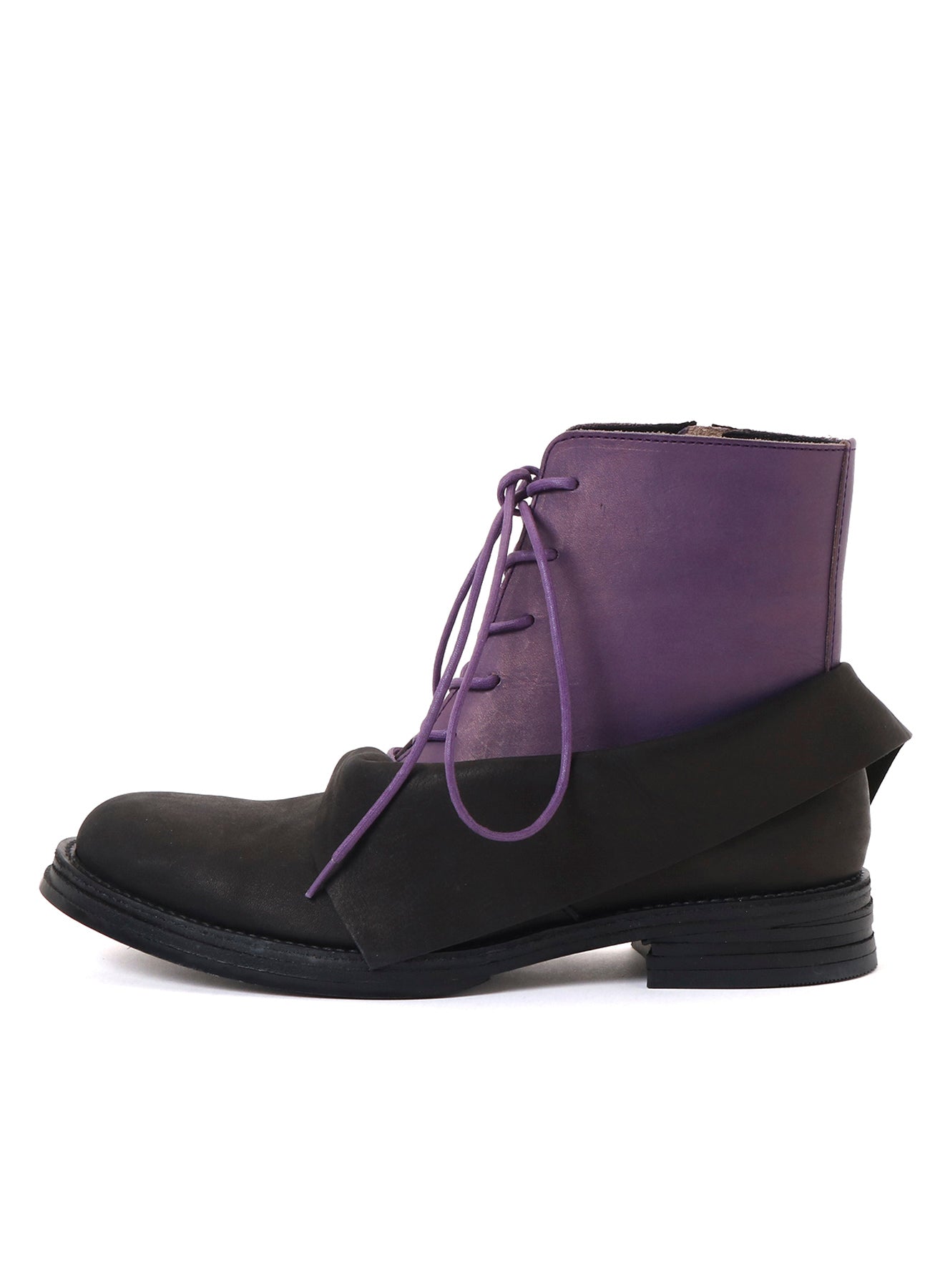 UNEVEN DYED LEATHER LACE-UP BOOTS