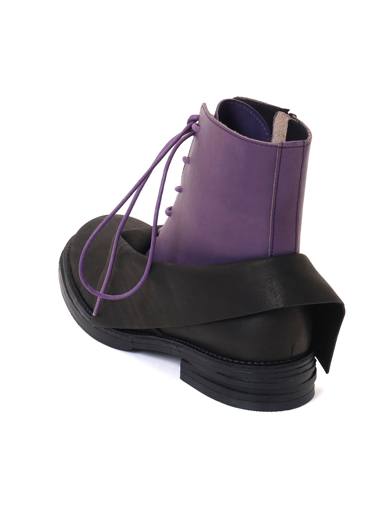 UNEVEN DYED LEATHER LACE-UP BOOTS