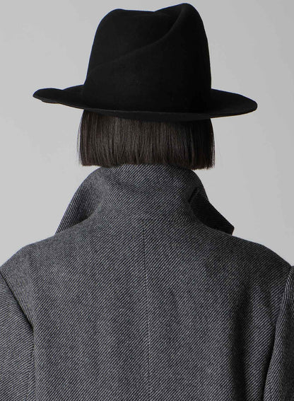 HAT MATERIAL BK TUCKED FEDORA