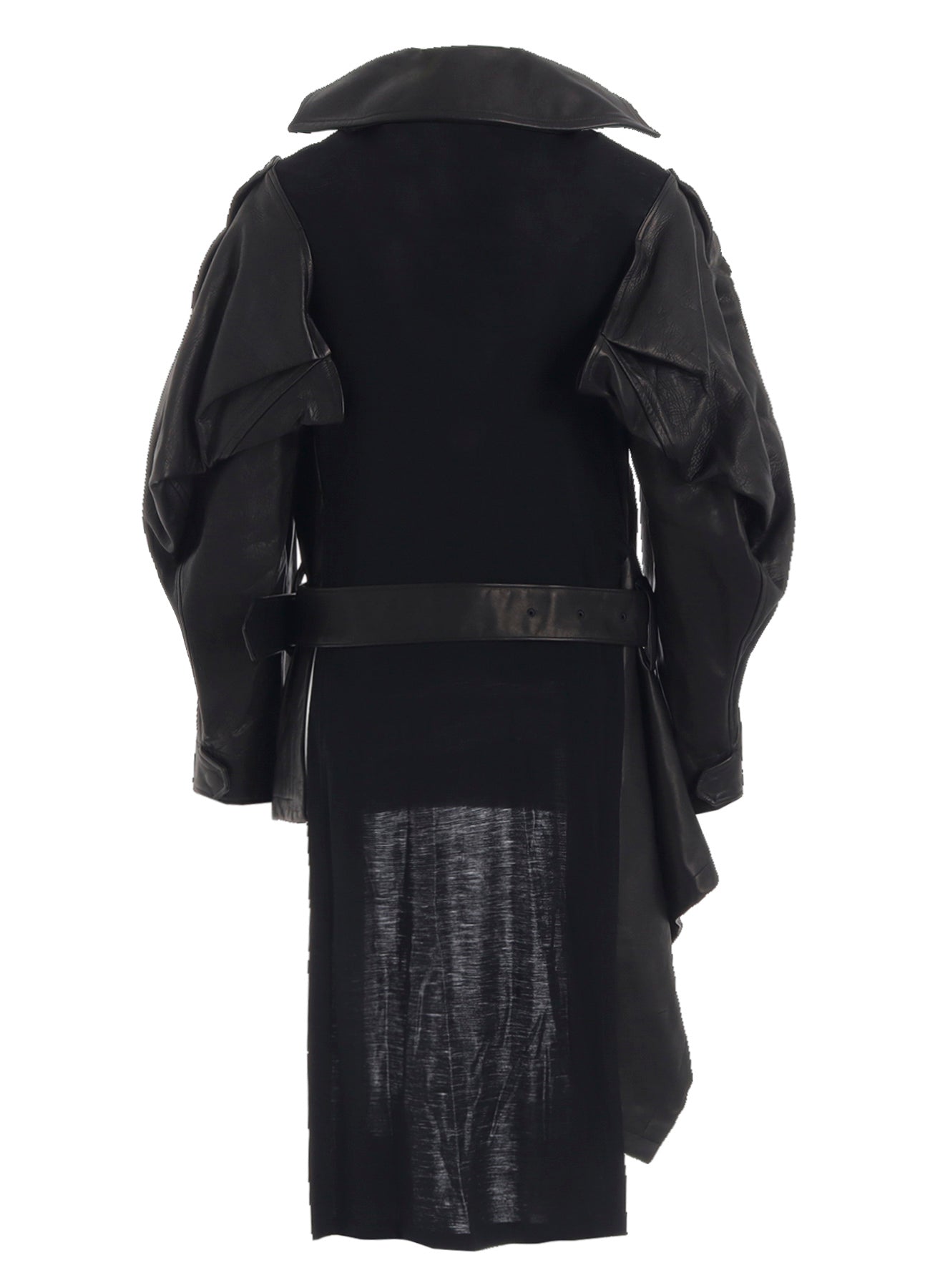 HORSE LEATHER TUCKED SLV BELTED JACKET