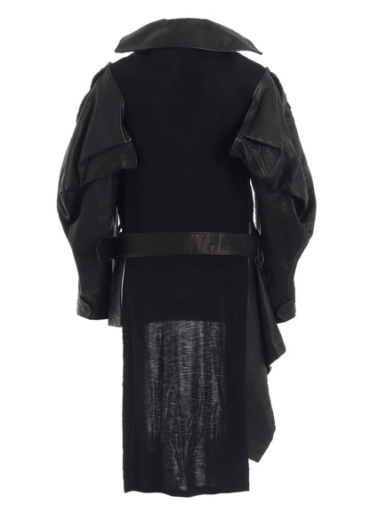 HORSE LEATHER TUCKED SLV BELTED JACKET