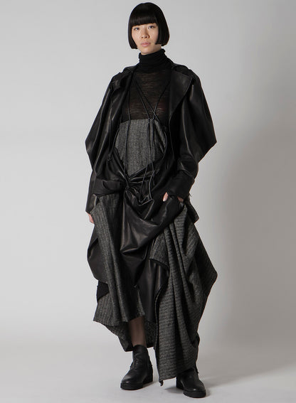 HORSE LEATHER TUCKED SLV BELTED JACKET