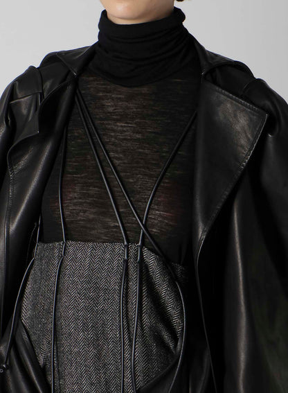 HORSE LEATHER TUCKED SLV BELTED JACKET