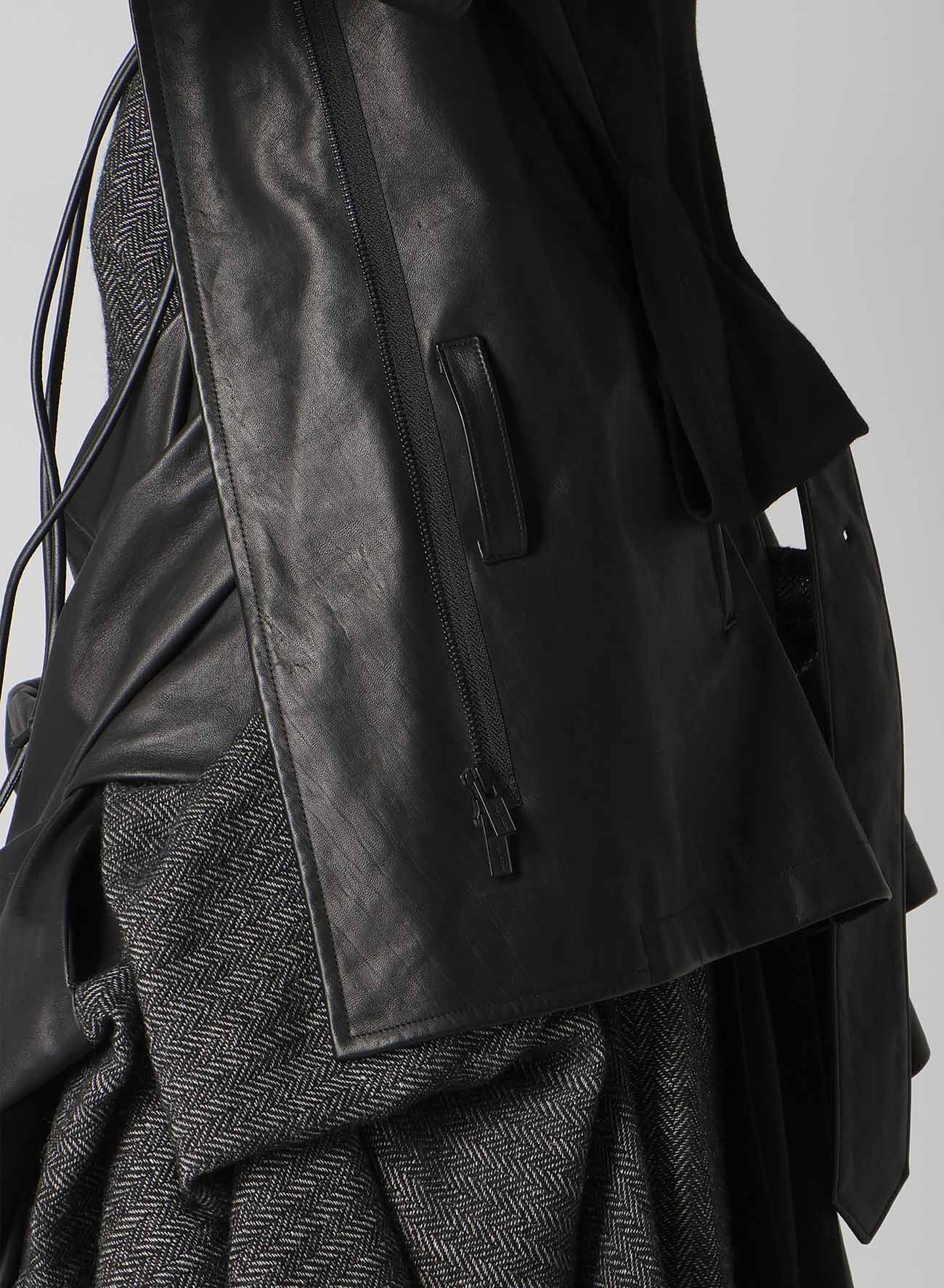 HORSE LEATHER TUCKED SLV BELTED JACKET