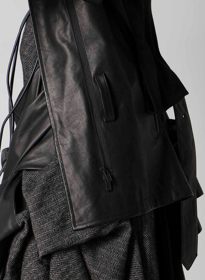 HORSE LEATHER TUCKED SLV BELTED JACKET