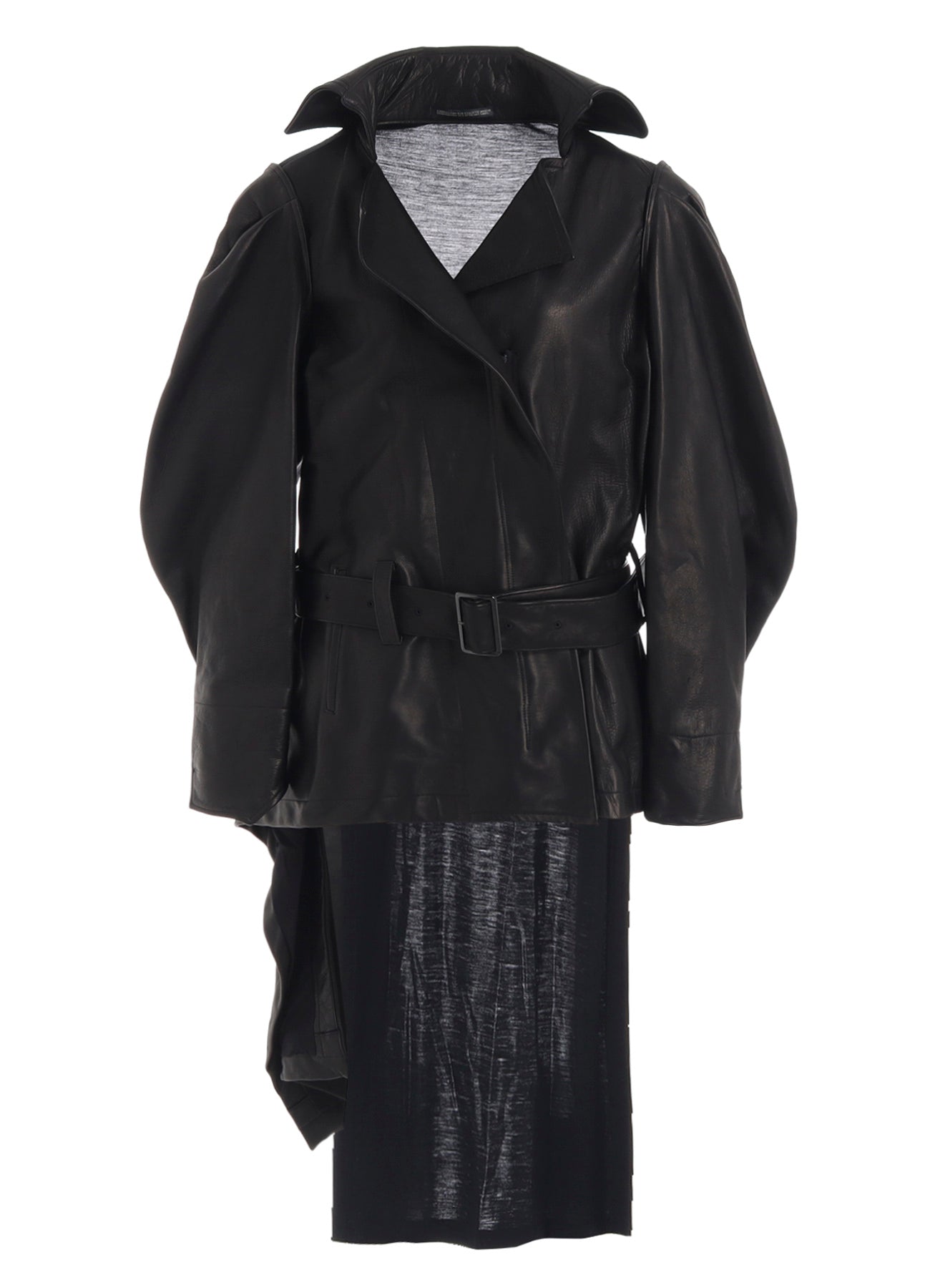 HORSE LEATHER TUCKED SLV BELTED JACKET