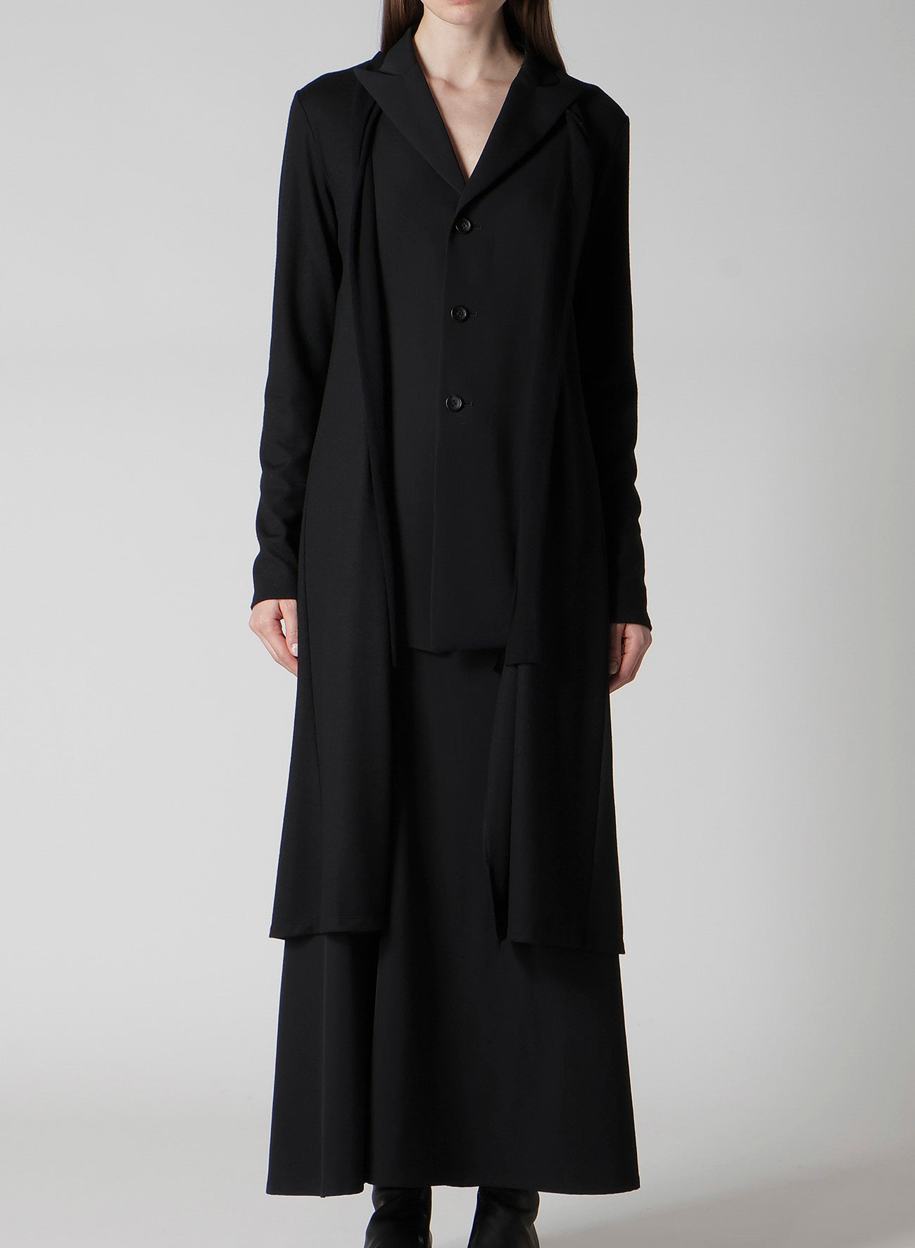 WASHABLE WOOL FABRIC COMBI LONG JACKET