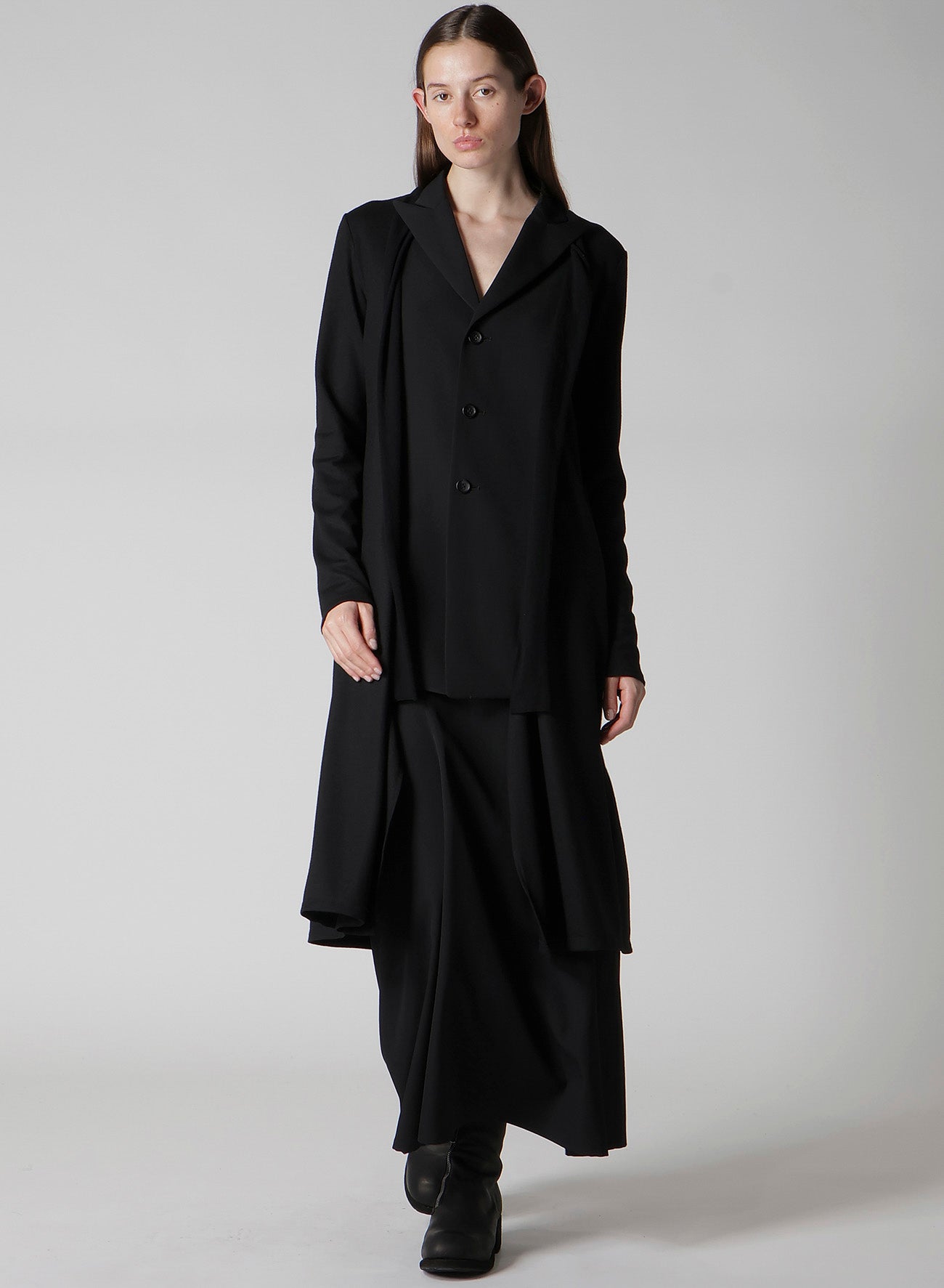 WASHABLE WOOL FABRIC COMBI LONG JACKET