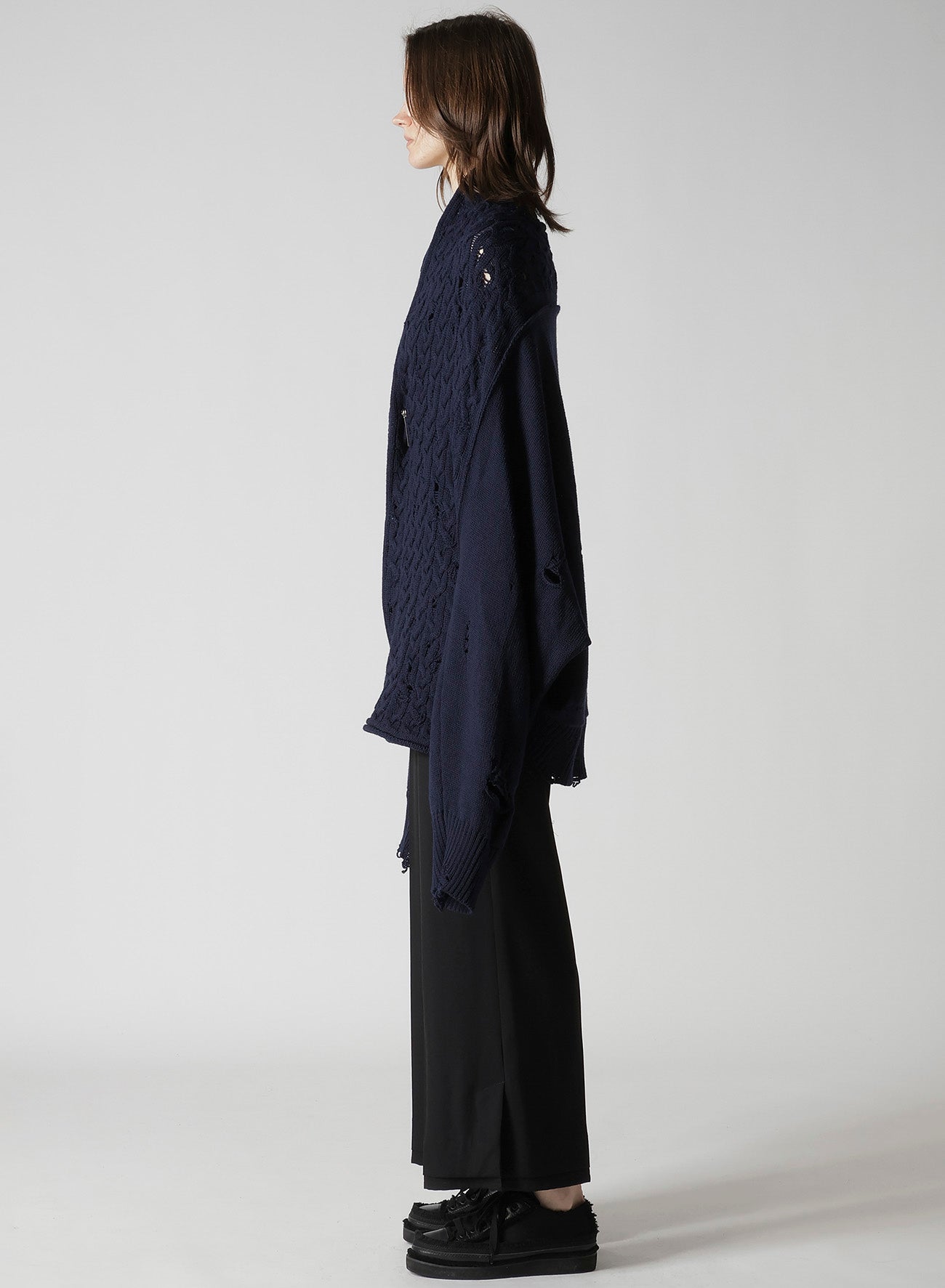 5G1P COMBINATION PATTERN DAMAGED DETAIL CARDIGAN