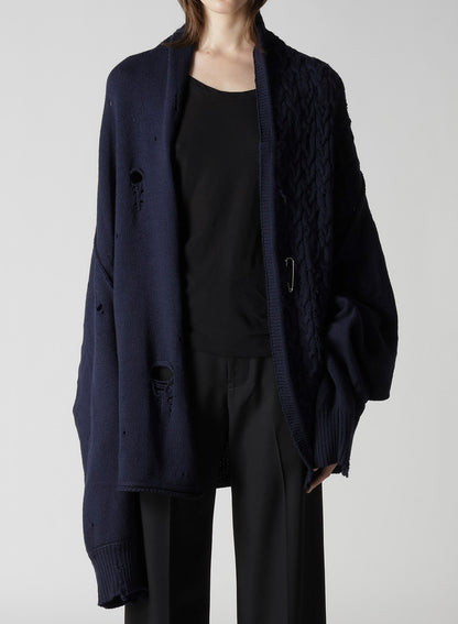 5G1P COMBINATION PATTERN DAMAGED DETAIL CARDIGAN