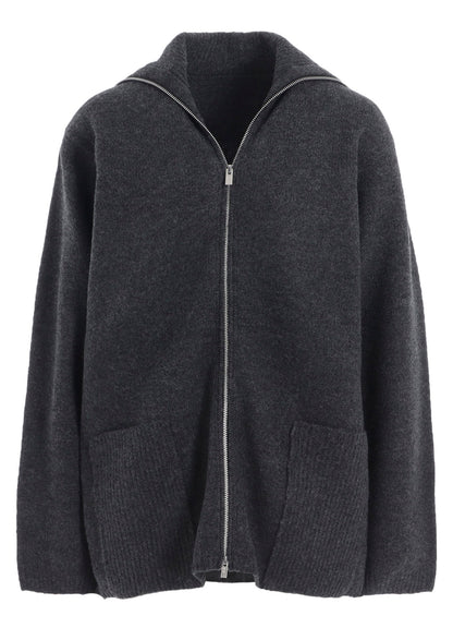 5G3P PLAIN STITCH 1x1 RIB BIG HIGH NECK ZIP CARDIGAN