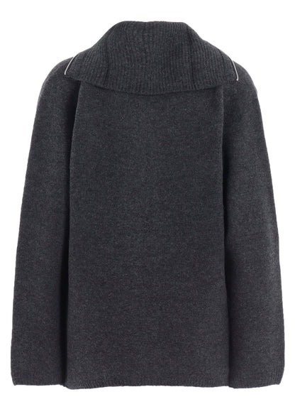 5G3P PLAIN STITCH 1x1 RIB BIG HIGH NECK ZIP CARDIGAN