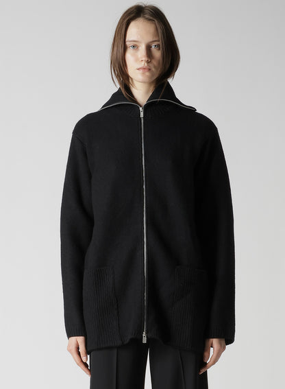 5G3P PLAIN STITCH 1x1 RIB BIG HIGH NECK ZIP CARDIGAN