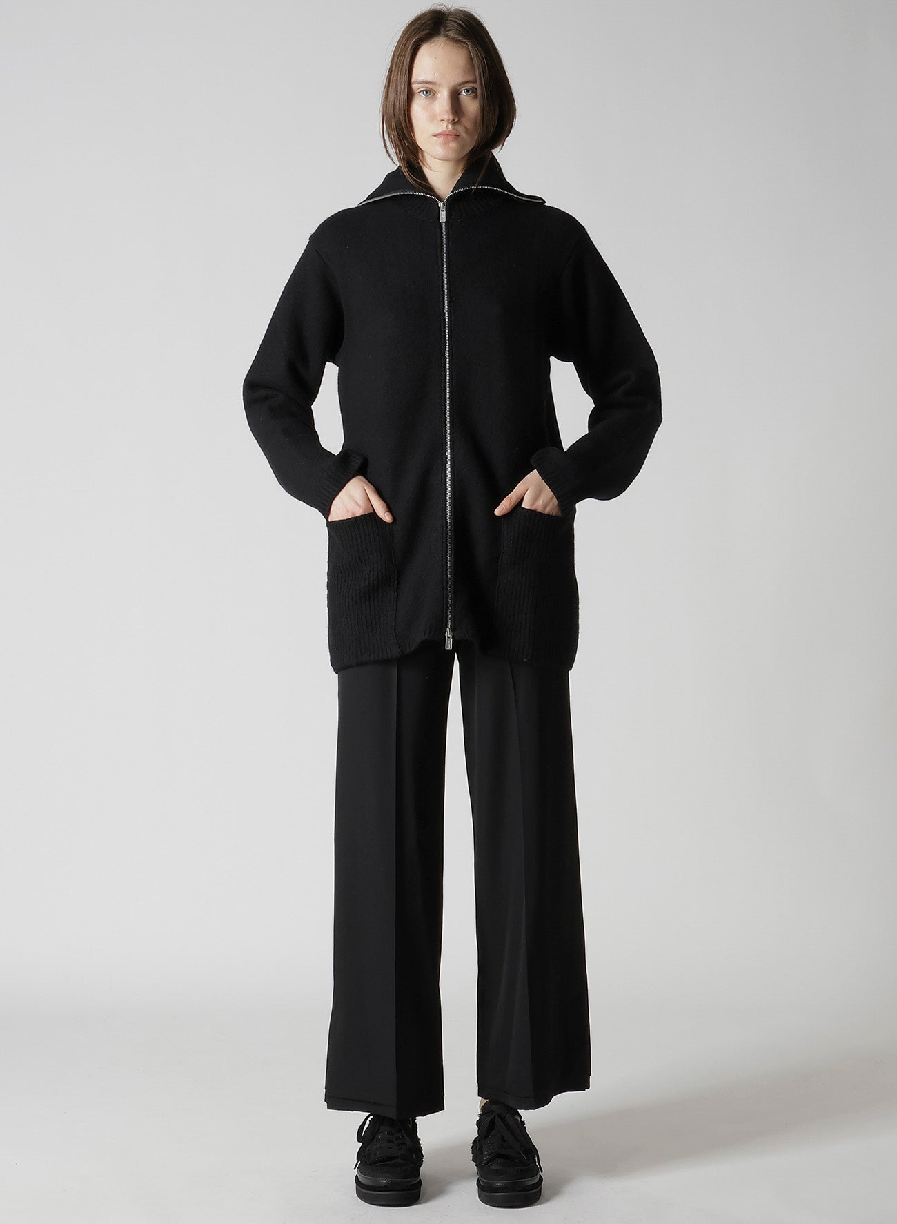 5G3P PLAIN STITCH 1x1 RIB BIG HIGH NECK ZIP CARDIGAN