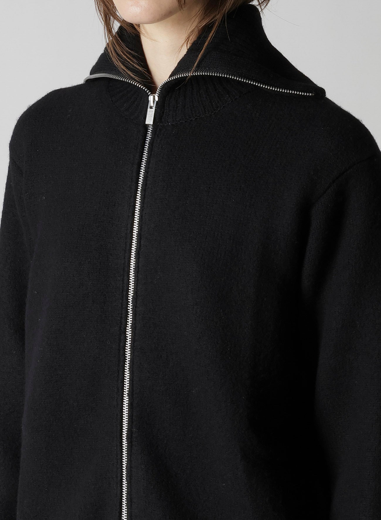 5G3P PLAIN STITCH 1x1 RIB BIG HIGH NECK ZIP CARDIGAN